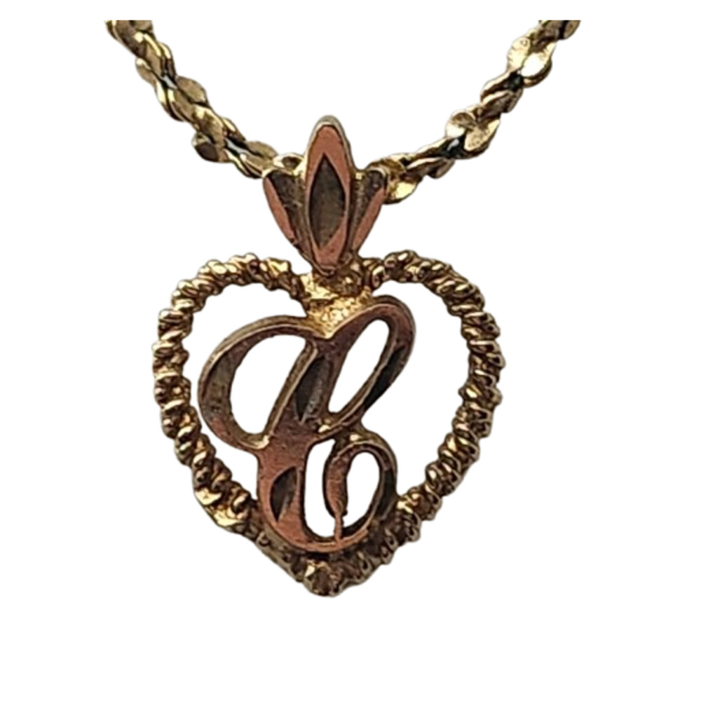 Vtg 14k Gold EP Electroplate  Initial Letter C Pendant Necklace